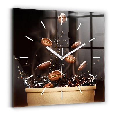 Square glass wall clock Hot coffee