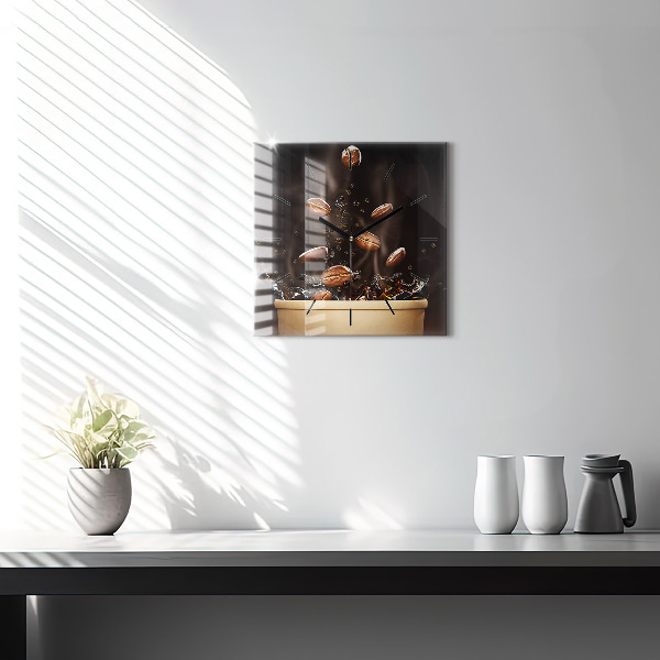 Square glass wall clock Hot coffee