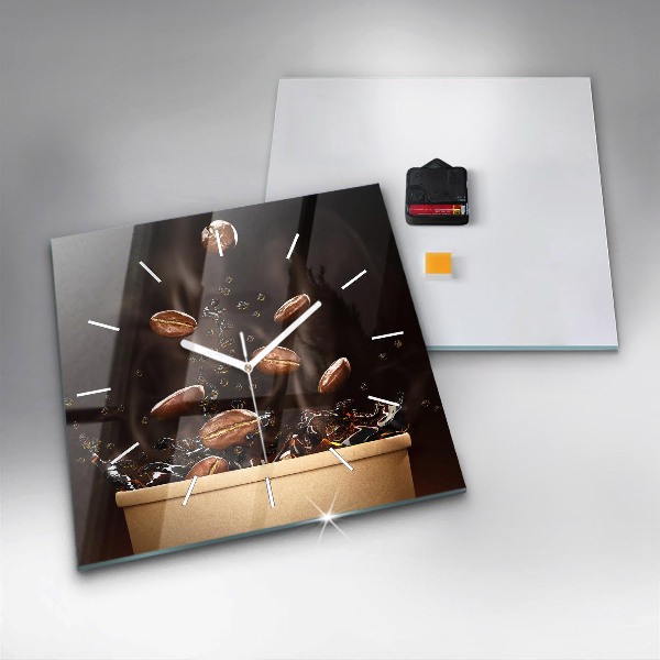 Square glass wall clock Hot coffee