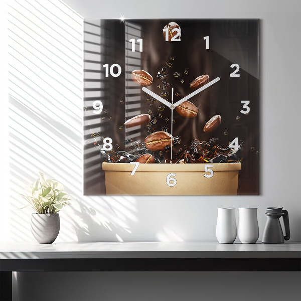 Square glass wall clock Hot coffee