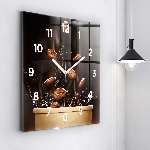 Square glass wall clock Hot coffee