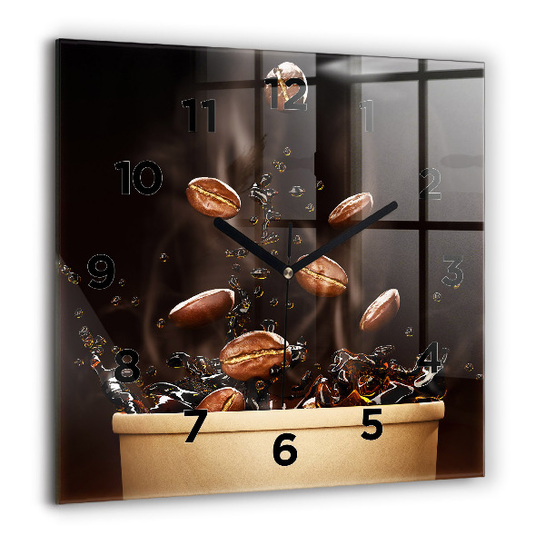 Square glass wall clock Hot coffee