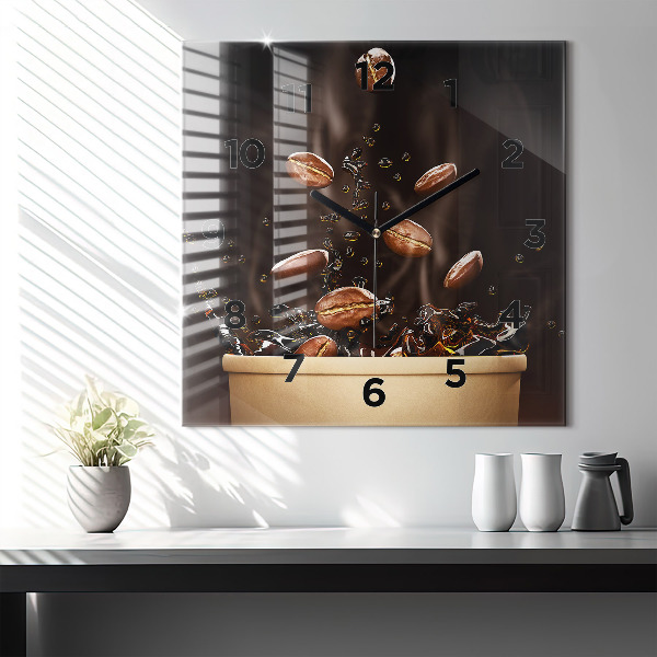 Square glass wall clock Hot coffee