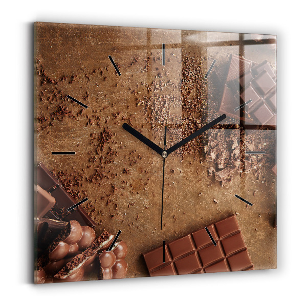 Square glass wall clock Chocolate bars