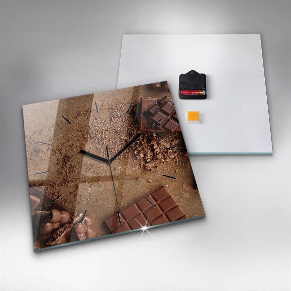 Square glass wall clock Chocolate bars