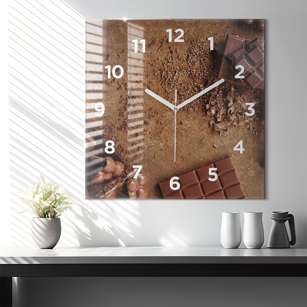 Square glass wall clock Chocolate bars