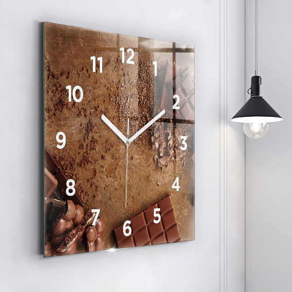 Square glass wall clock Chocolate bars