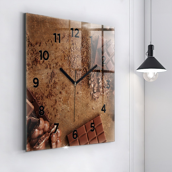 Square glass wall clock Chocolate bars