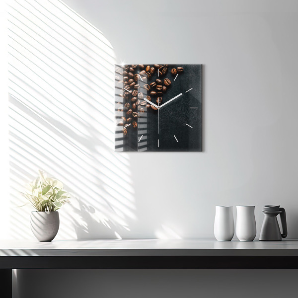 Square glass wall clock Coffee beans