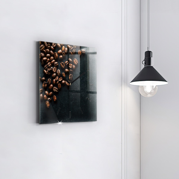 Square glass wall clock Coffee beans
