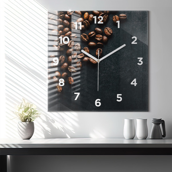 Square glass wall clock Coffee beans