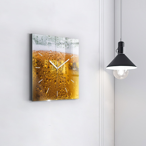 Square glass wall clock A mug of beer