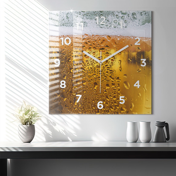 Square glass wall clock A mug of beer