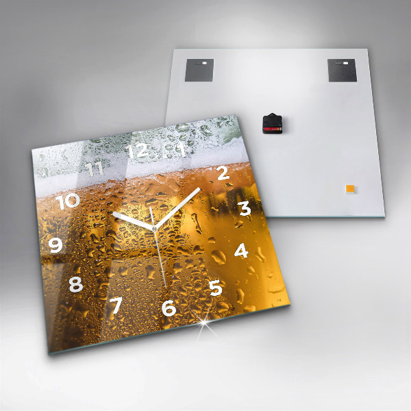 Square glass wall clock A mug of beer