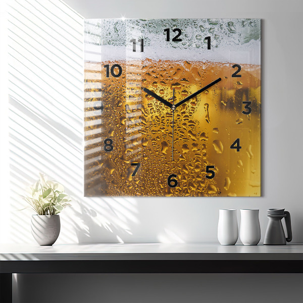 Square glass wall clock A mug of beer