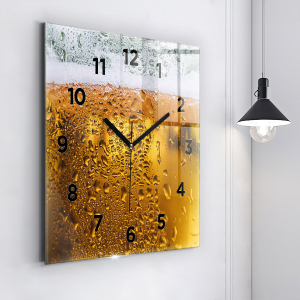Square glass wall clock A mug of beer