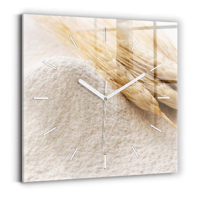 Square glass wall clock Flour and ears of grain