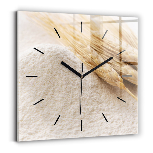 Square glass wall clock Flour and ears of grain