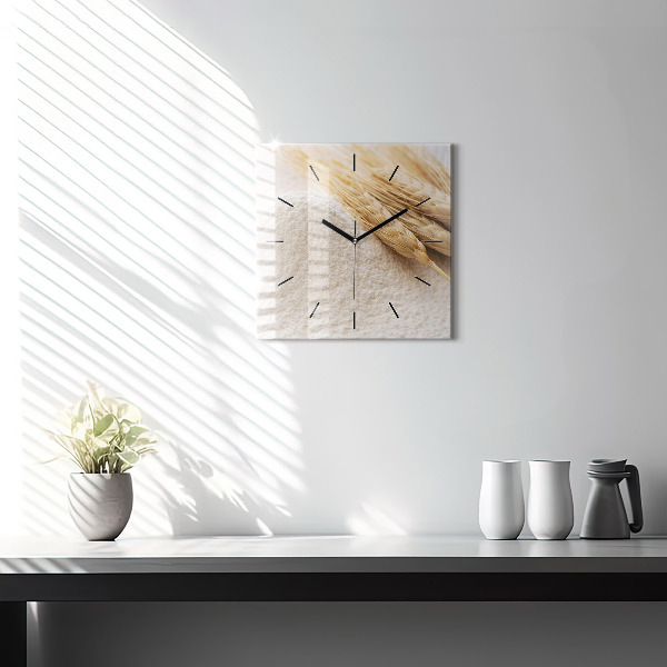 Square glass wall clock Flour and ears of grain