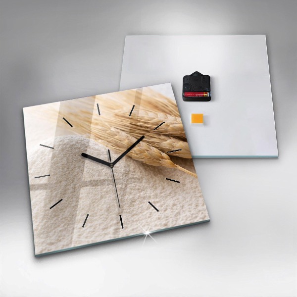 Square glass wall clock Flour and ears of grain