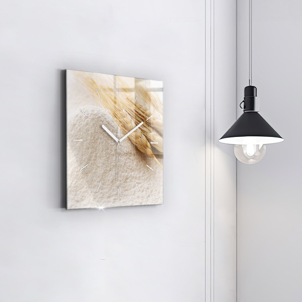 Square glass wall clock Flour and ears of grain