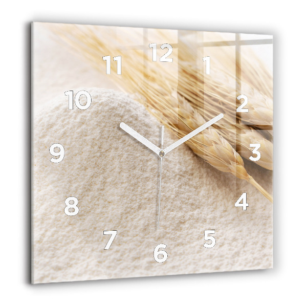Square glass wall clock Flour and ears of grain