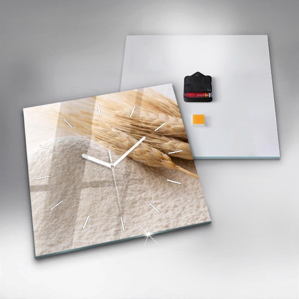 Square glass wall clock Flour and ears of grain