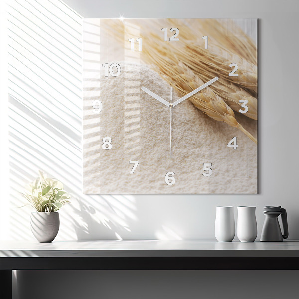 Square glass wall clock Flour and ears of grain
