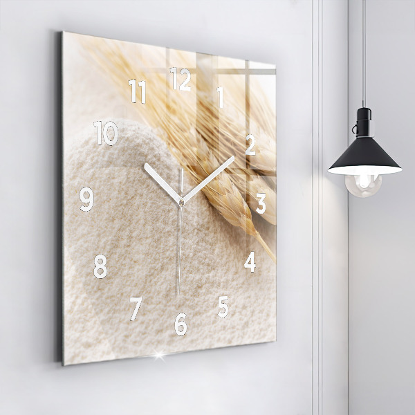 Square glass wall clock Flour and ears of grain