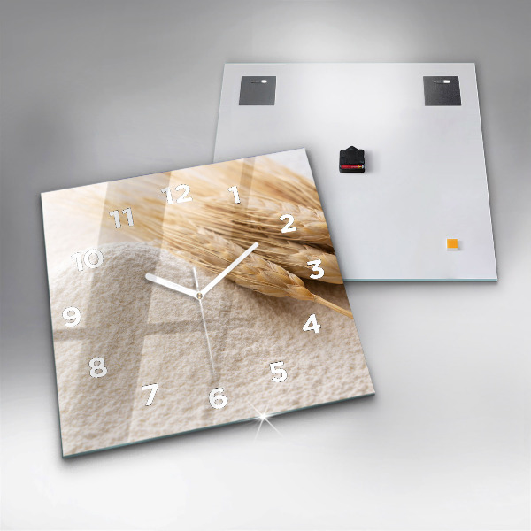 Square glass wall clock Flour and ears of grain