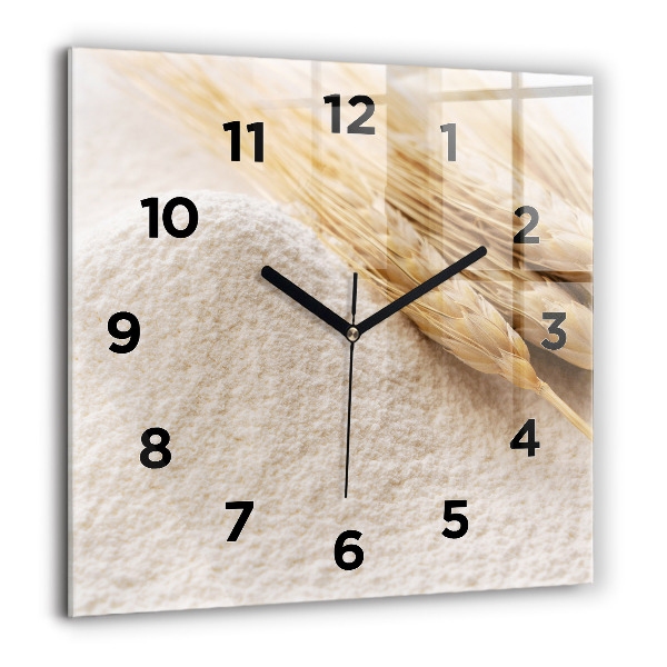 Square glass wall clock Flour and ears of grain