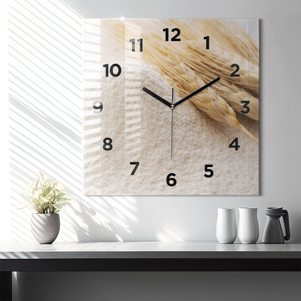 Square glass wall clock Flour and ears of grain