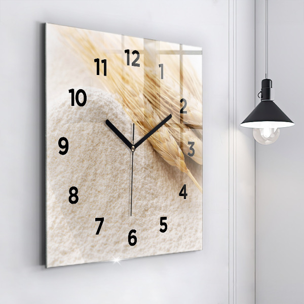 Square glass wall clock Flour and ears of grain