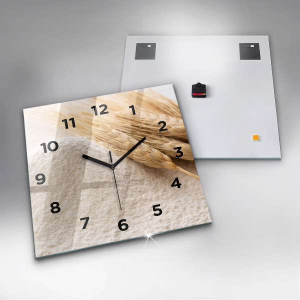 Square glass wall clock Flour and ears of grain