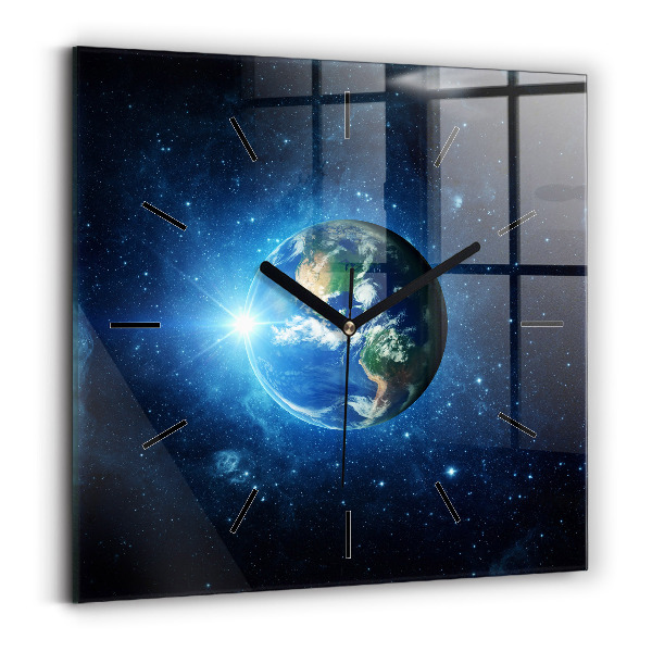 Square glass wall clock Earth and Galaxy – NASA