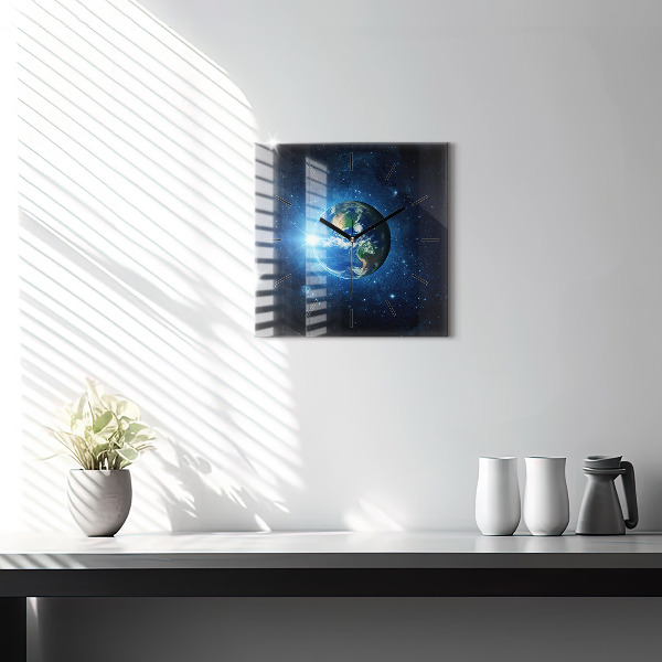 Square glass wall clock Earth and Galaxy – NASA