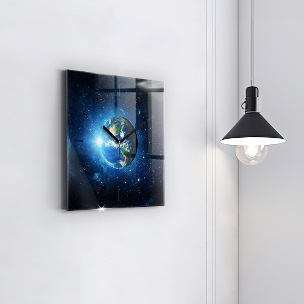 Square glass wall clock Earth and Galaxy – NASA