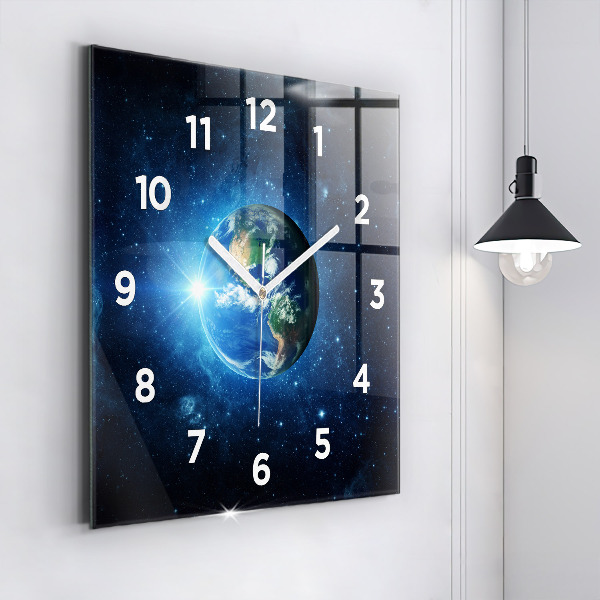 Square glass wall clock Earth and Galaxy – NASA