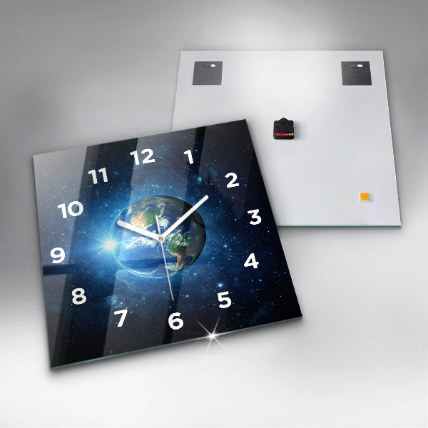 Square glass wall clock Earth and Galaxy – NASA