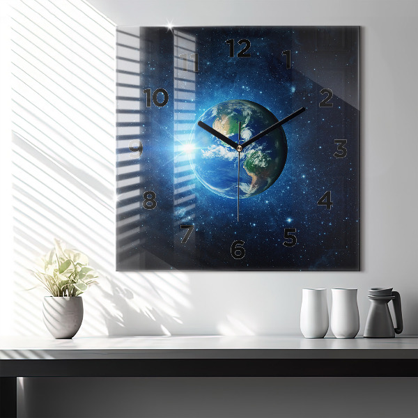 Square glass wall clock Earth and Galaxy – NASA