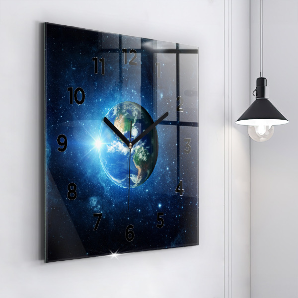 Square glass wall clock Earth and Galaxy – NASA