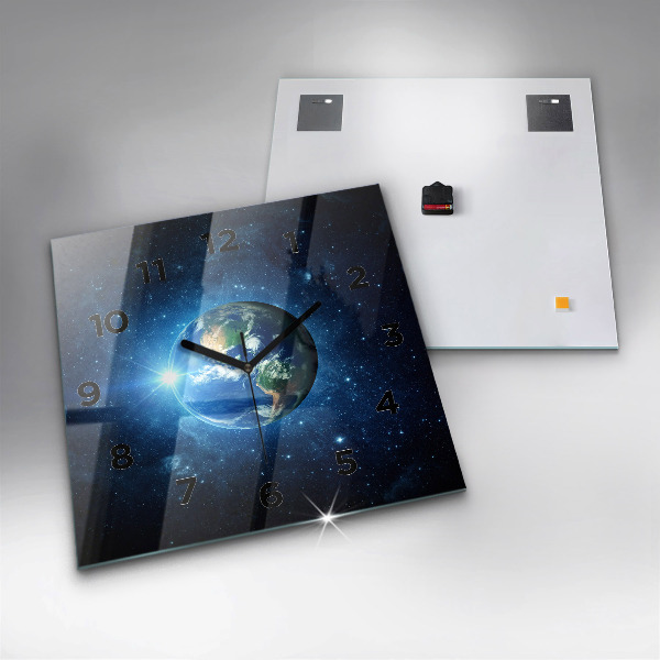 Square glass wall clock Earth and Galaxy – NASA