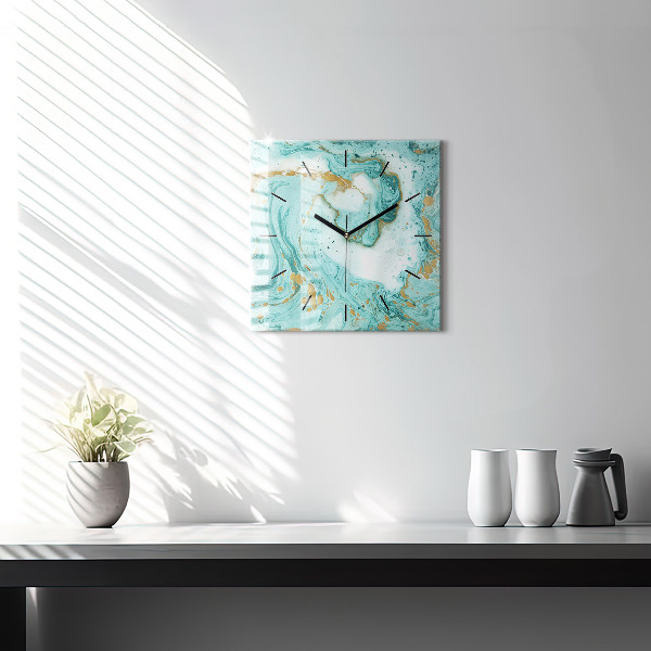 Square glass wall clock Marble texture