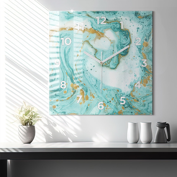 Square glass wall clock Marble texture