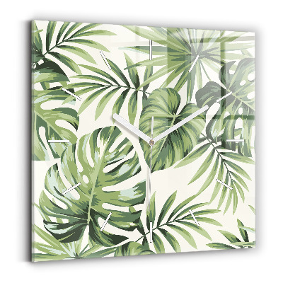 Square glass wall clock Tropical pattern