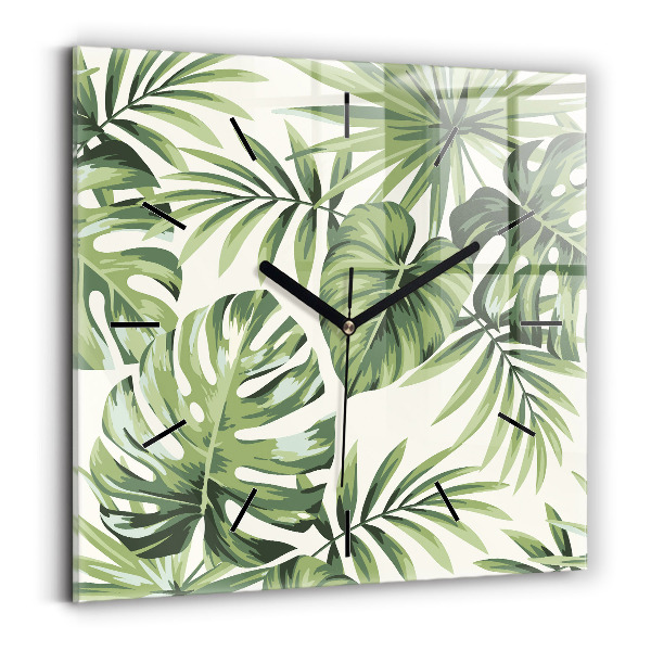 Square glass wall clock Tropical pattern