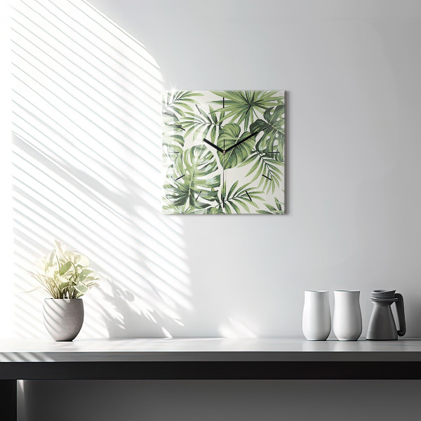 Square glass wall clock Tropical pattern