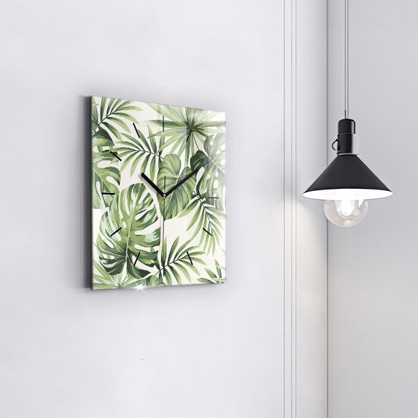 Square glass wall clock Tropical pattern
