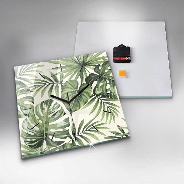 Square glass wall clock Tropical pattern
