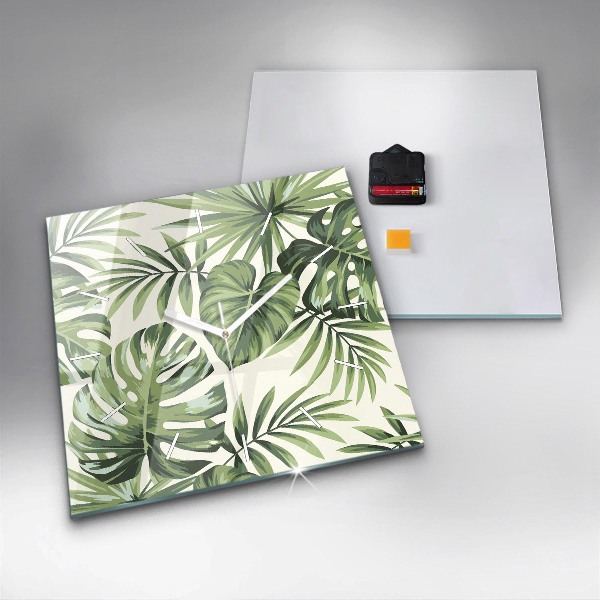 Square glass wall clock Tropical pattern